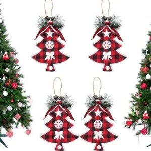 CHRISTMAS PLAID TREE SHAPED ORNAMENTS 4PCS